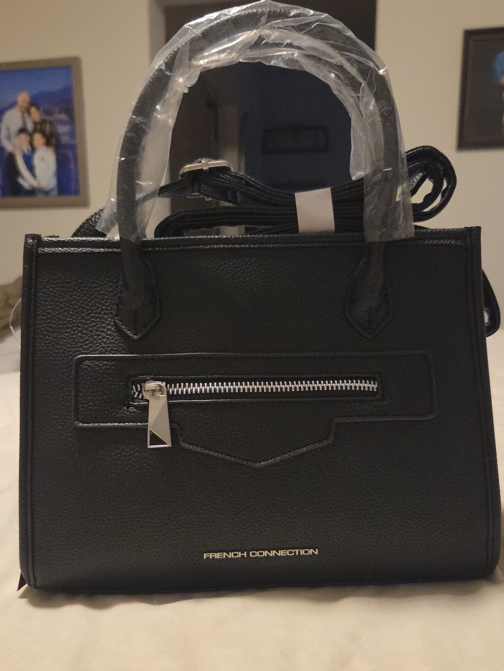 French Connection Black Fritz Square Satchel with Top Handles